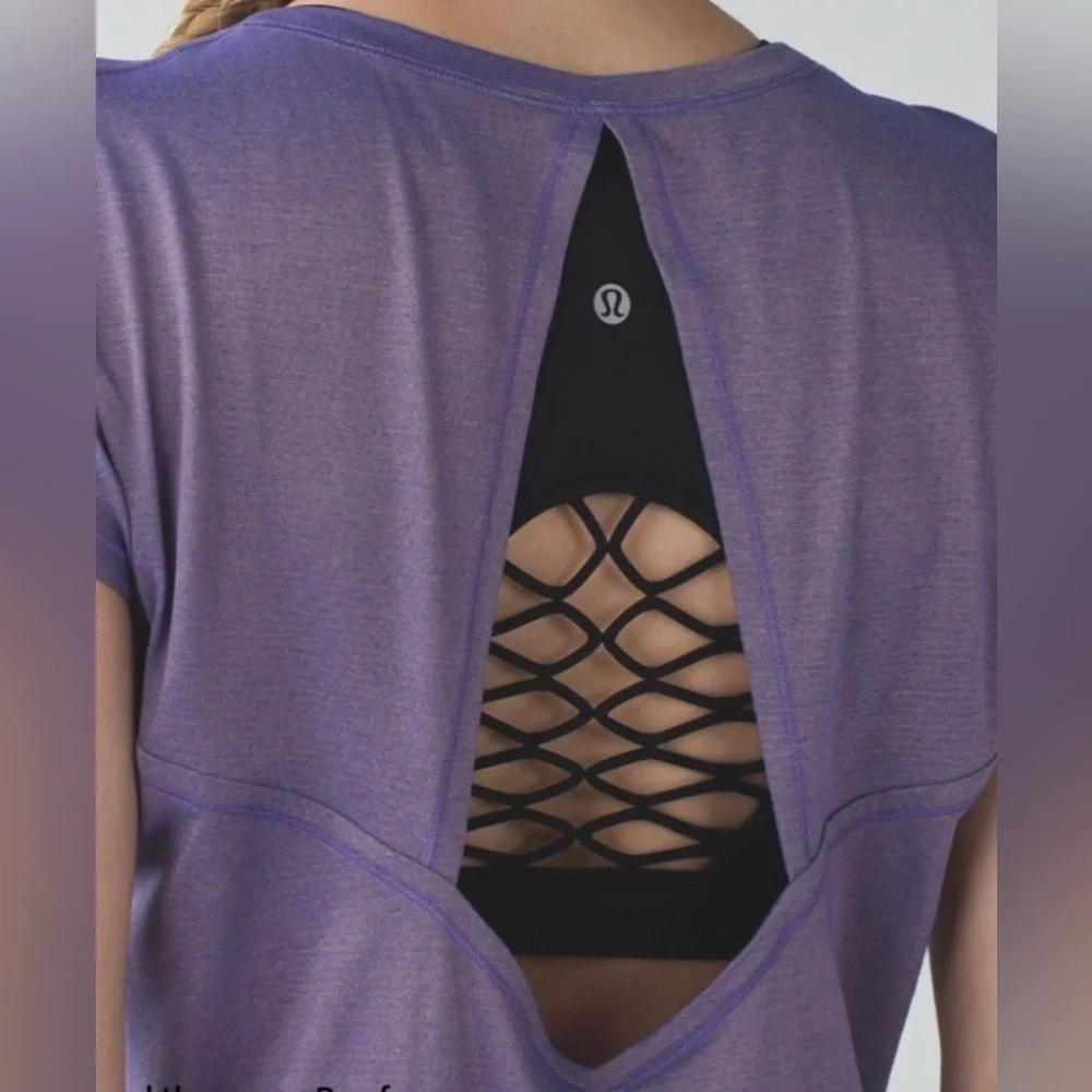 Lululemon Women’s Sweaty Or Not Crop Tee Heathered Iris Flower / Gold Size 8-10 - Picture 9 of 9